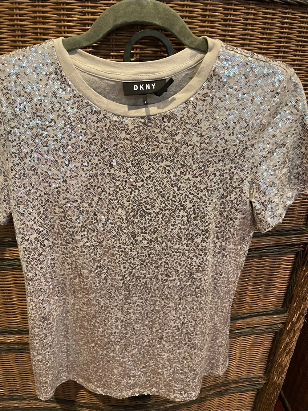 DKNY Silver Sequin Short Sleeve Tee Top